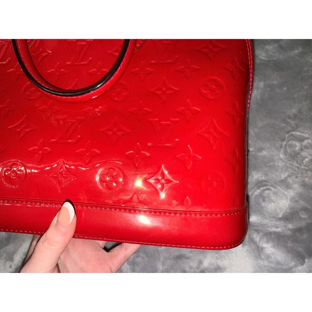 Louis Vuitton Alma PM Monogram Vernis Leather Red Pomme D'Amour FL4143 w/ COA - Picture 7 of 16
